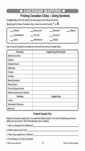 Locating Canada & Mapping Skills Worksheets Grades 4-5