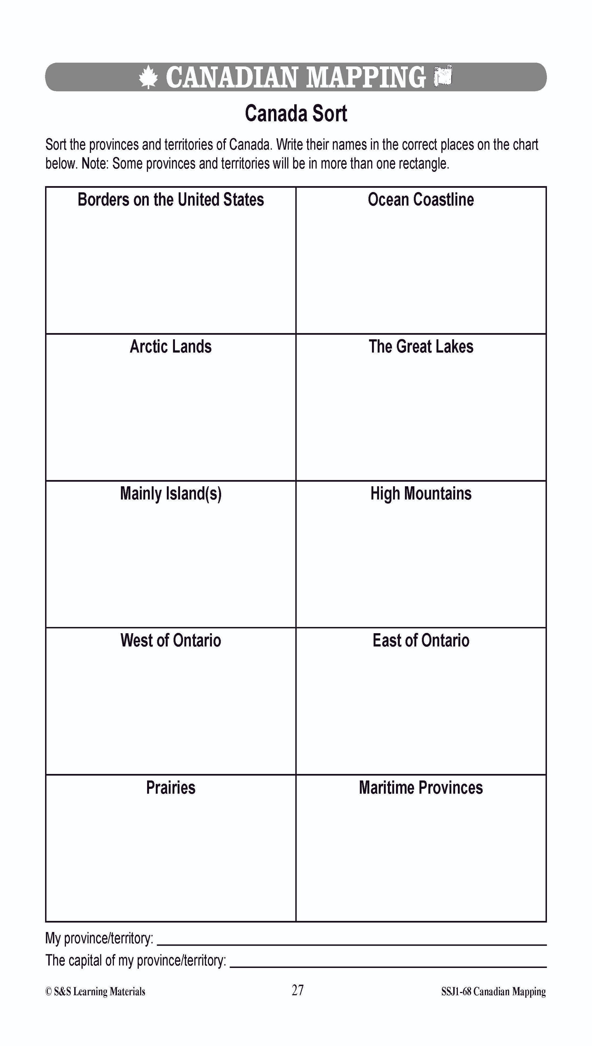 Locating Canada & Mapping Skills Worksheets Grades 4-5