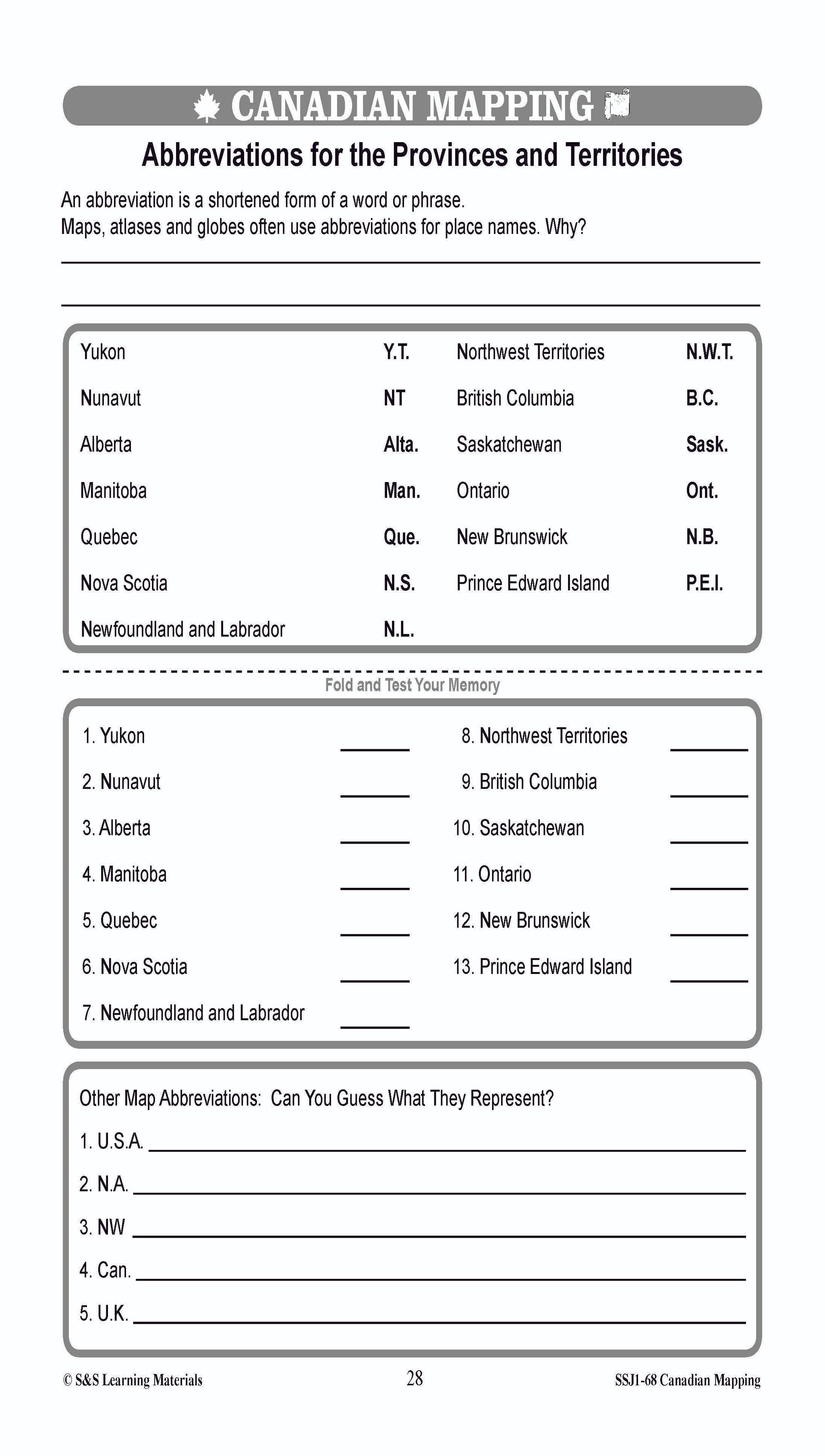 Locating Canada & Mapping Skills Worksheets Grades 4-5