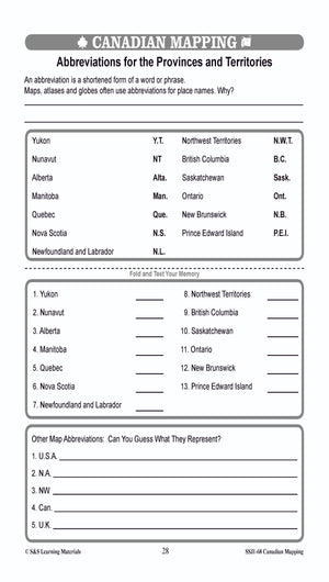 Locating Canada & Mapping Skills Worksheets Grades 4-5