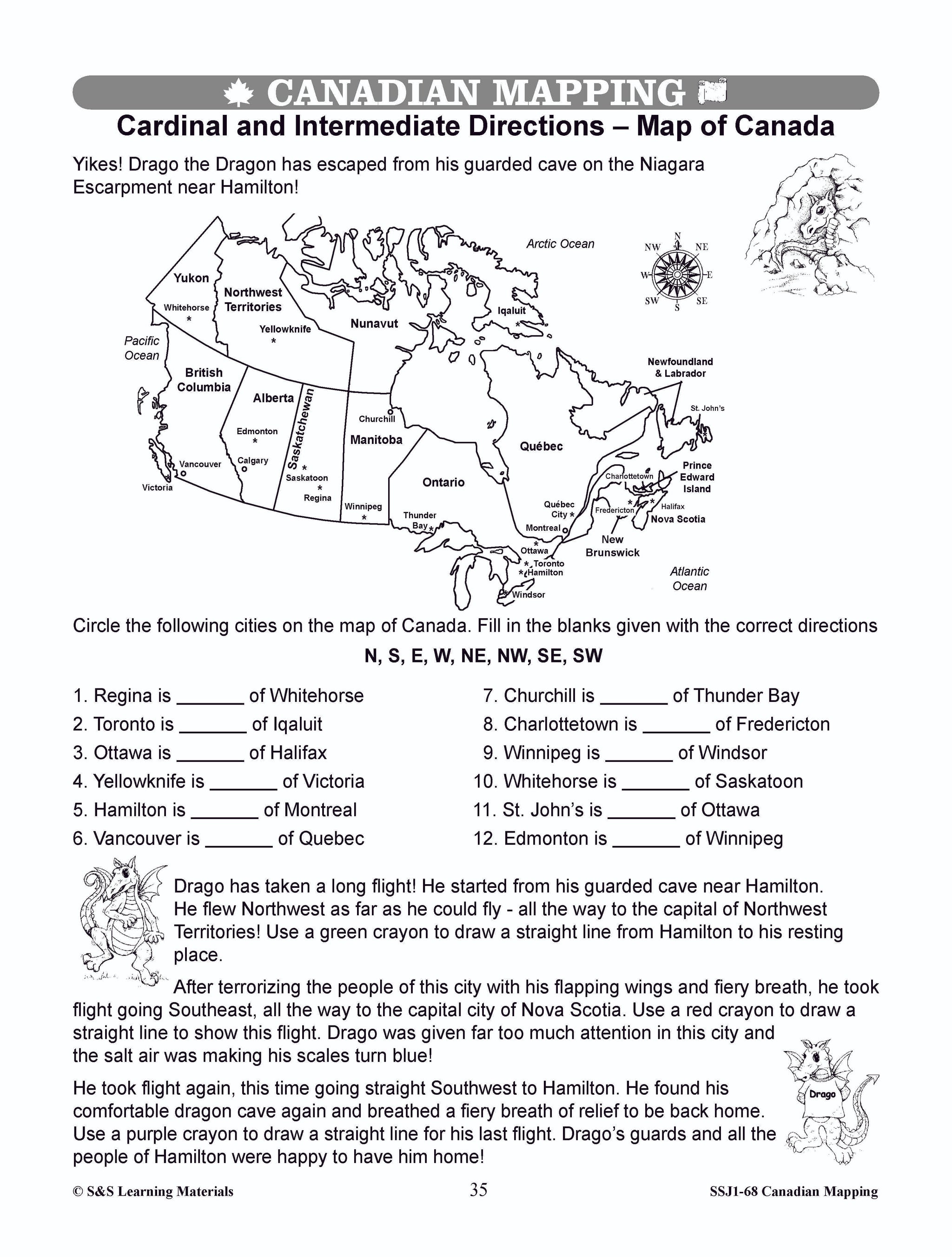 Locating Canada & Mapping Skills Worksheets Grades 4-5