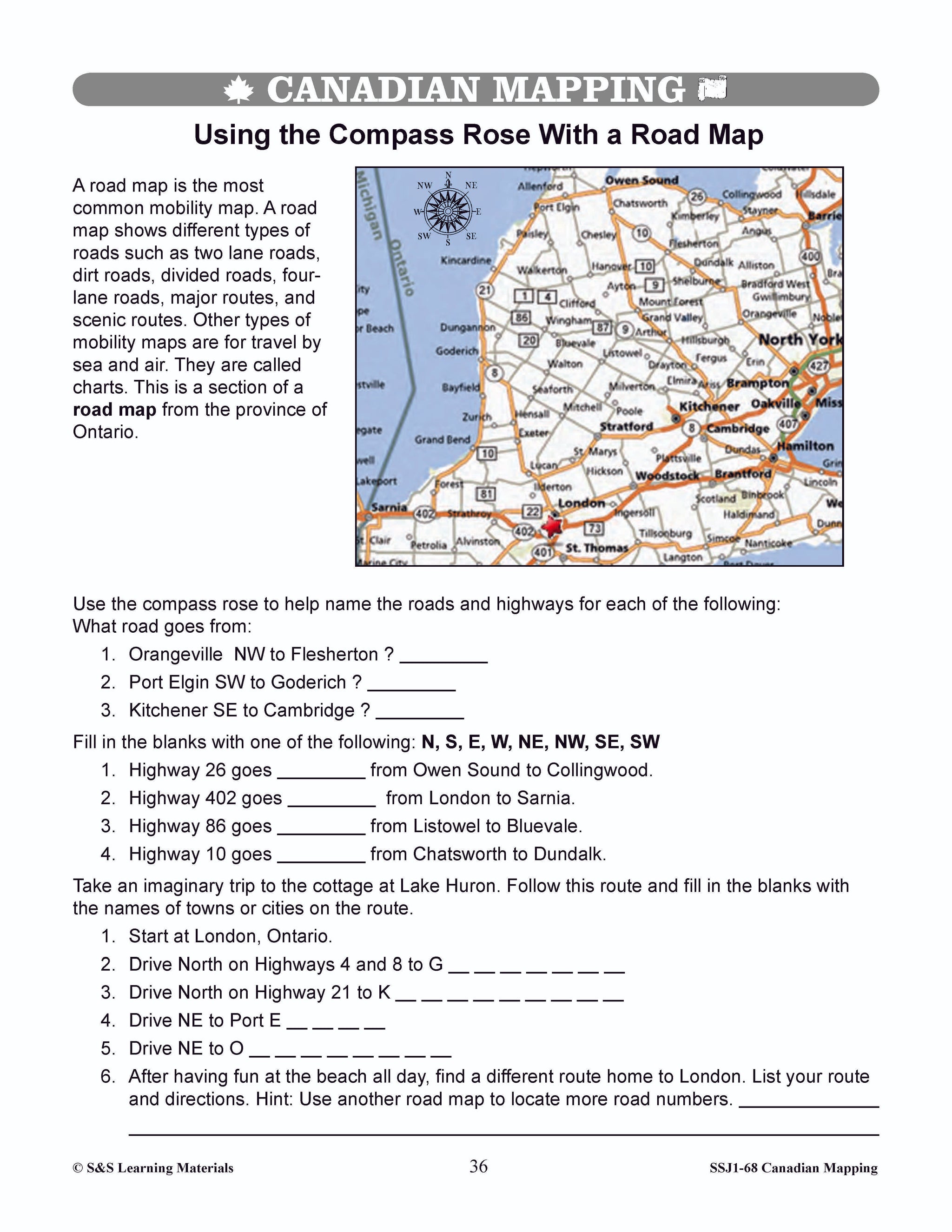 Locating Canada & Mapping Skills Worksheets Grades 4-5