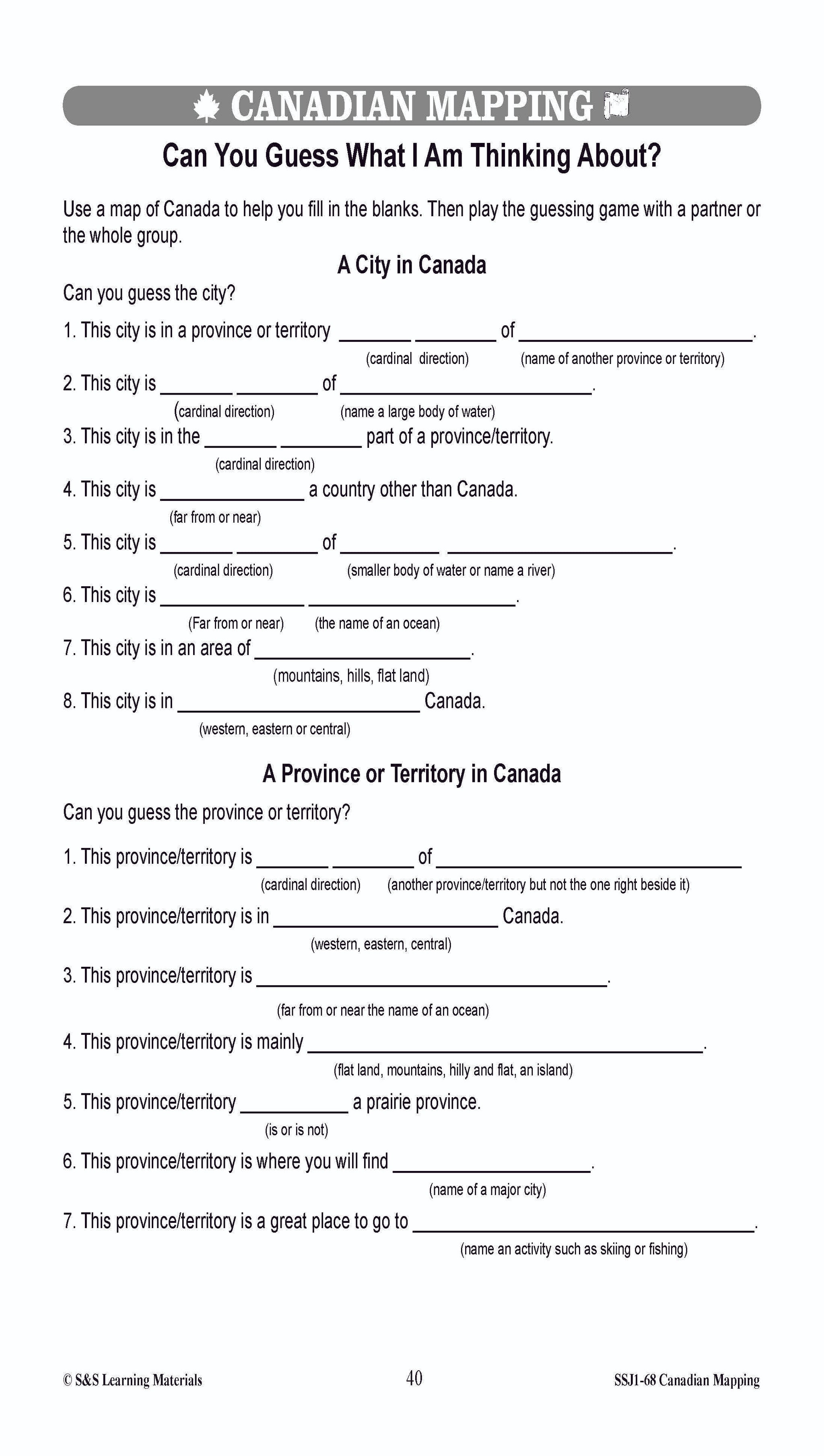 Locating Canada & Mapping Skills Worksheets Grades 4-5