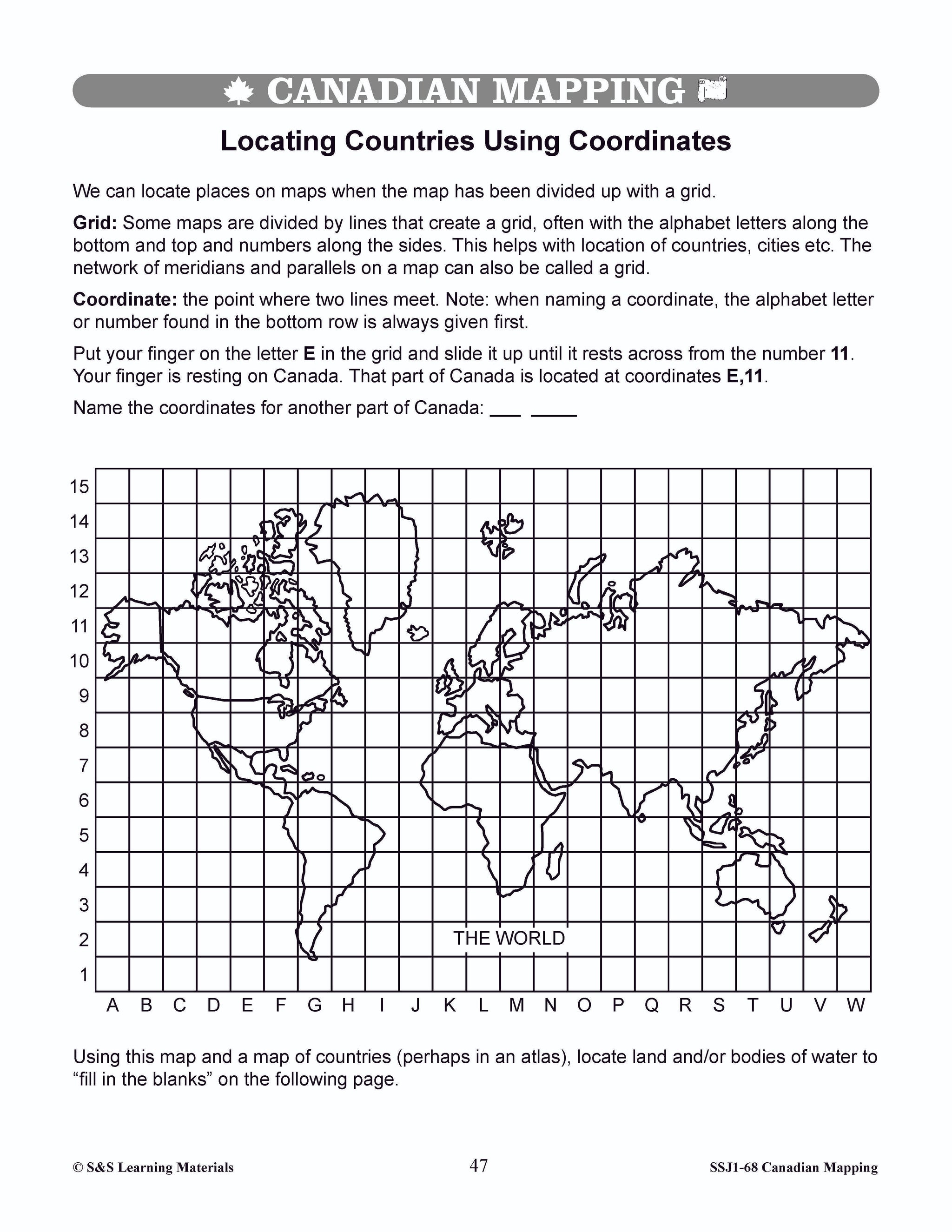 Locating Canada & Mapping Skills Worksheets Grades 4-5