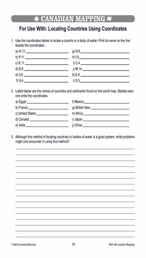 Locating Canada & Mapping Skills Worksheets Grades 4-5