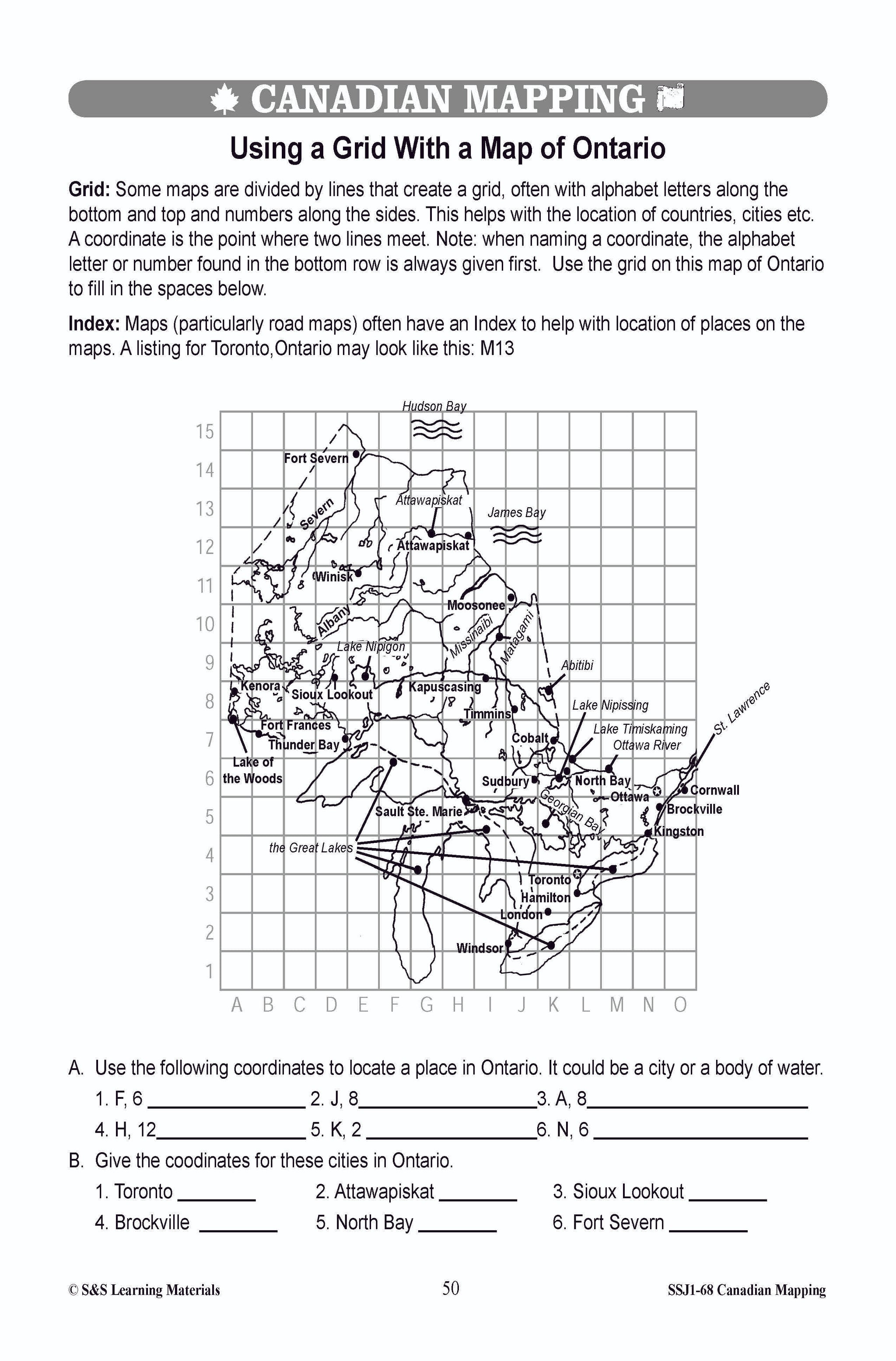 Locating Canada & Mapping Skills Worksheets Grades 4-5