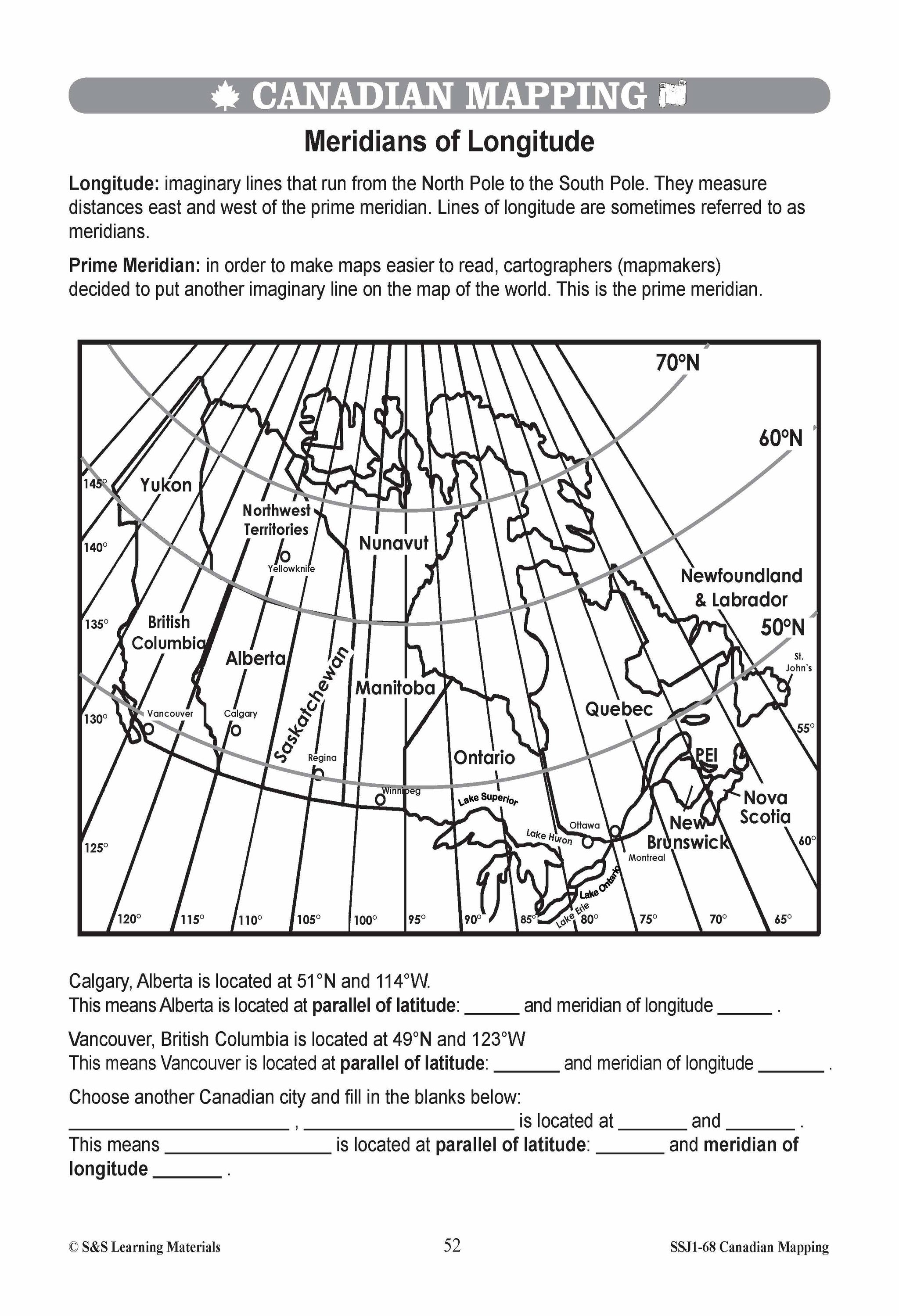 Locating Canada & Mapping Skills Worksheets Grades 4-5