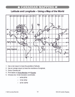 Locating Canada & Mapping Skills Worksheets Grades 4-5