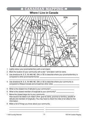 Locating Canada & Mapping Skills Worksheets Grades 4-5