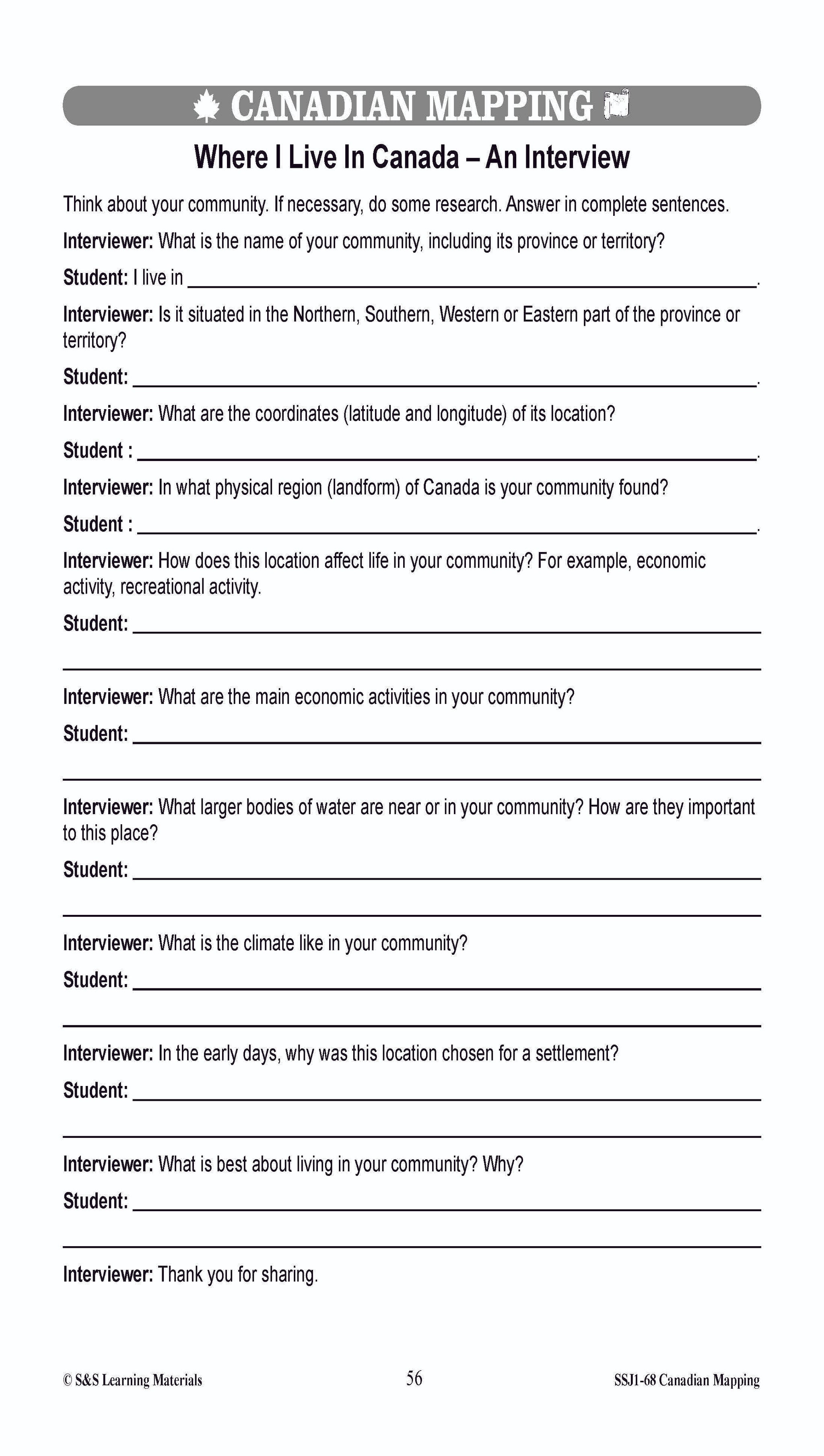 Locating Canada & Mapping Skills Worksheets Grades 4-5