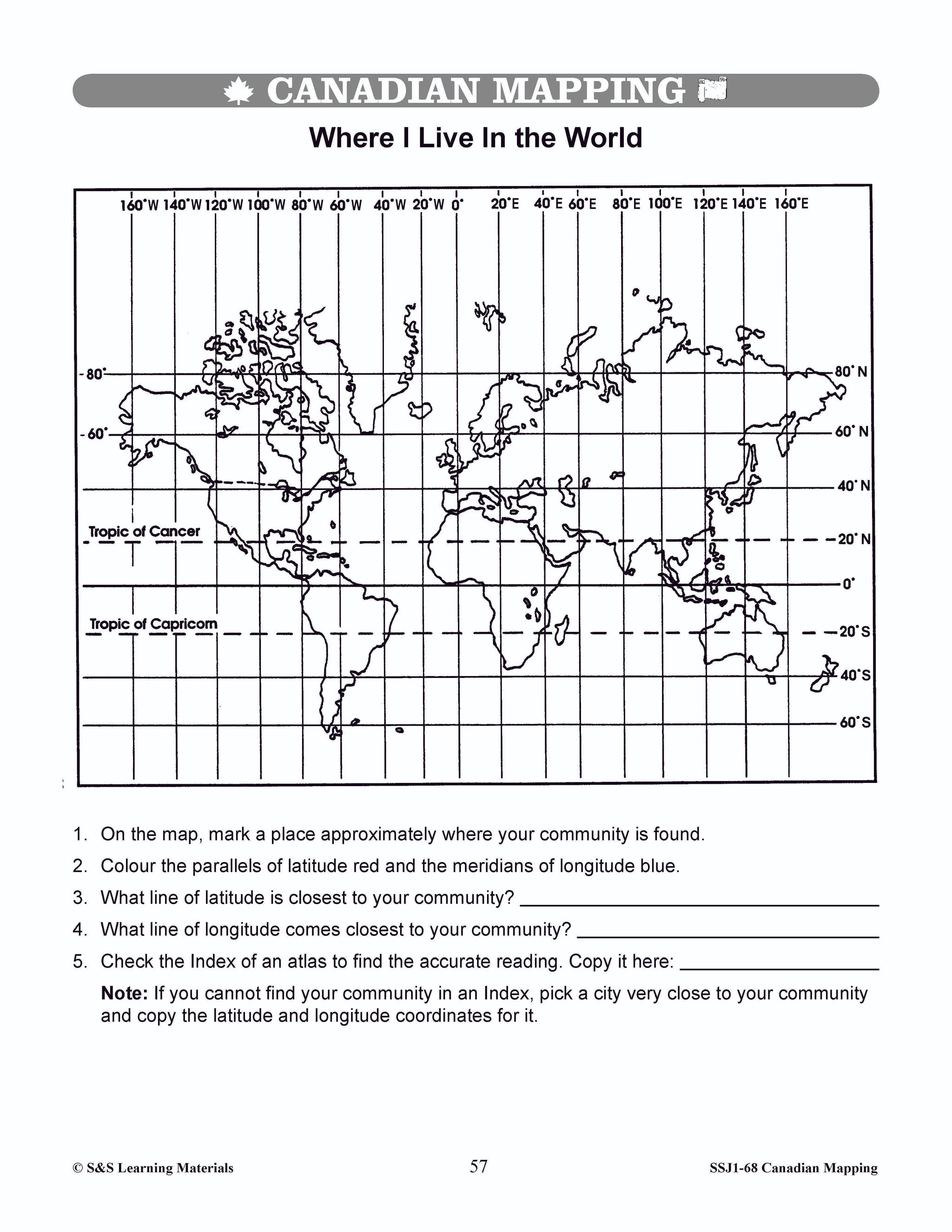 Locating Canada & Mapping Skills Worksheets Grades 4-5