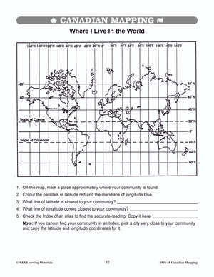 Locating Canada & Mapping Skills Worksheets Grades 4-5