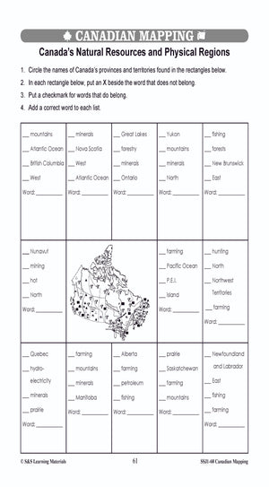 Physical & Economic Regions in Canada Worksheets Grades 4-5