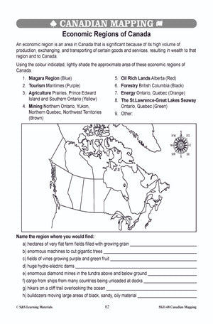 Physical & Economic Regions in Canada Worksheets Grades 4-5