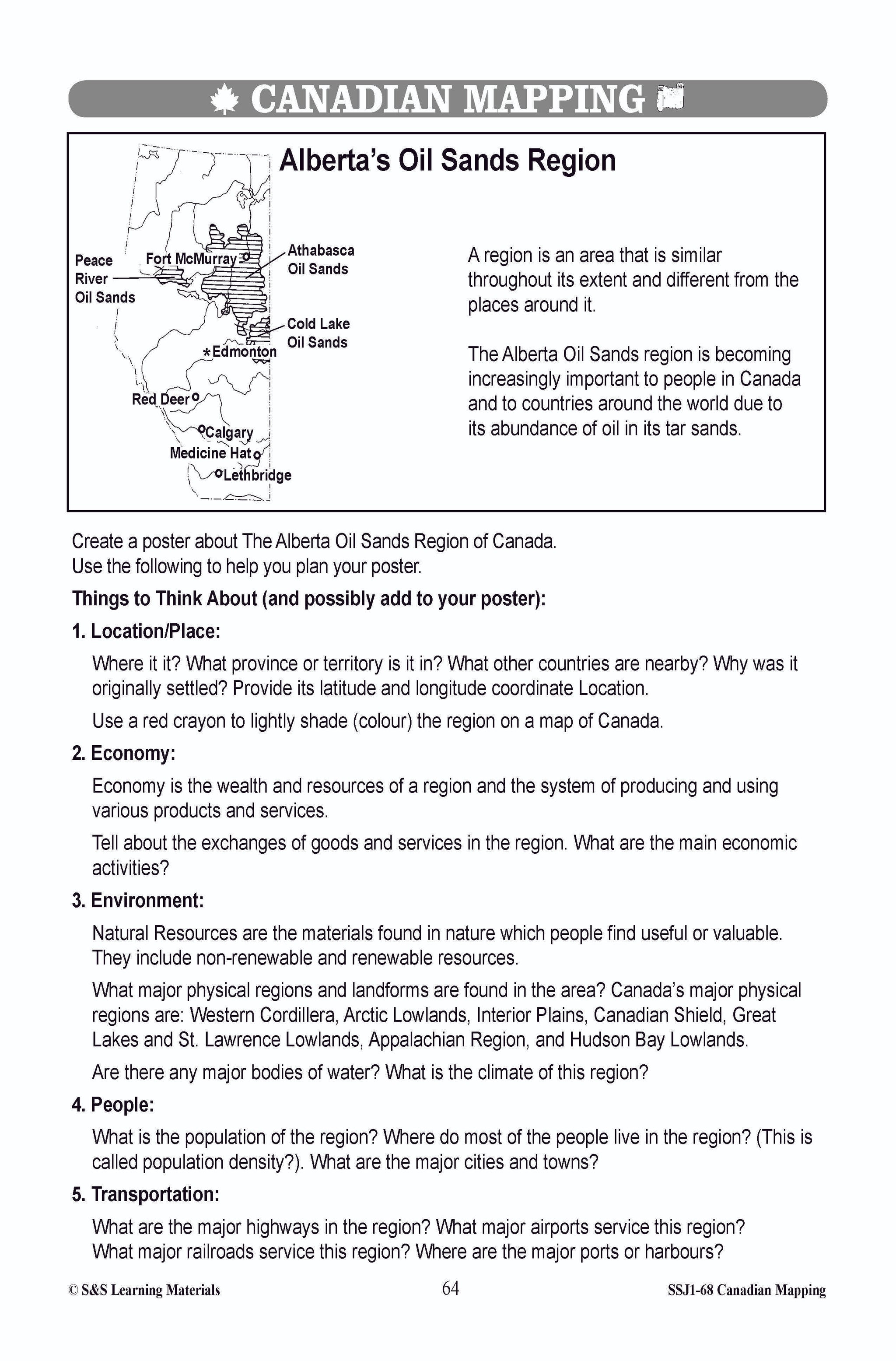 Physical & Economic Regions in Canada Worksheets Grades 4-5