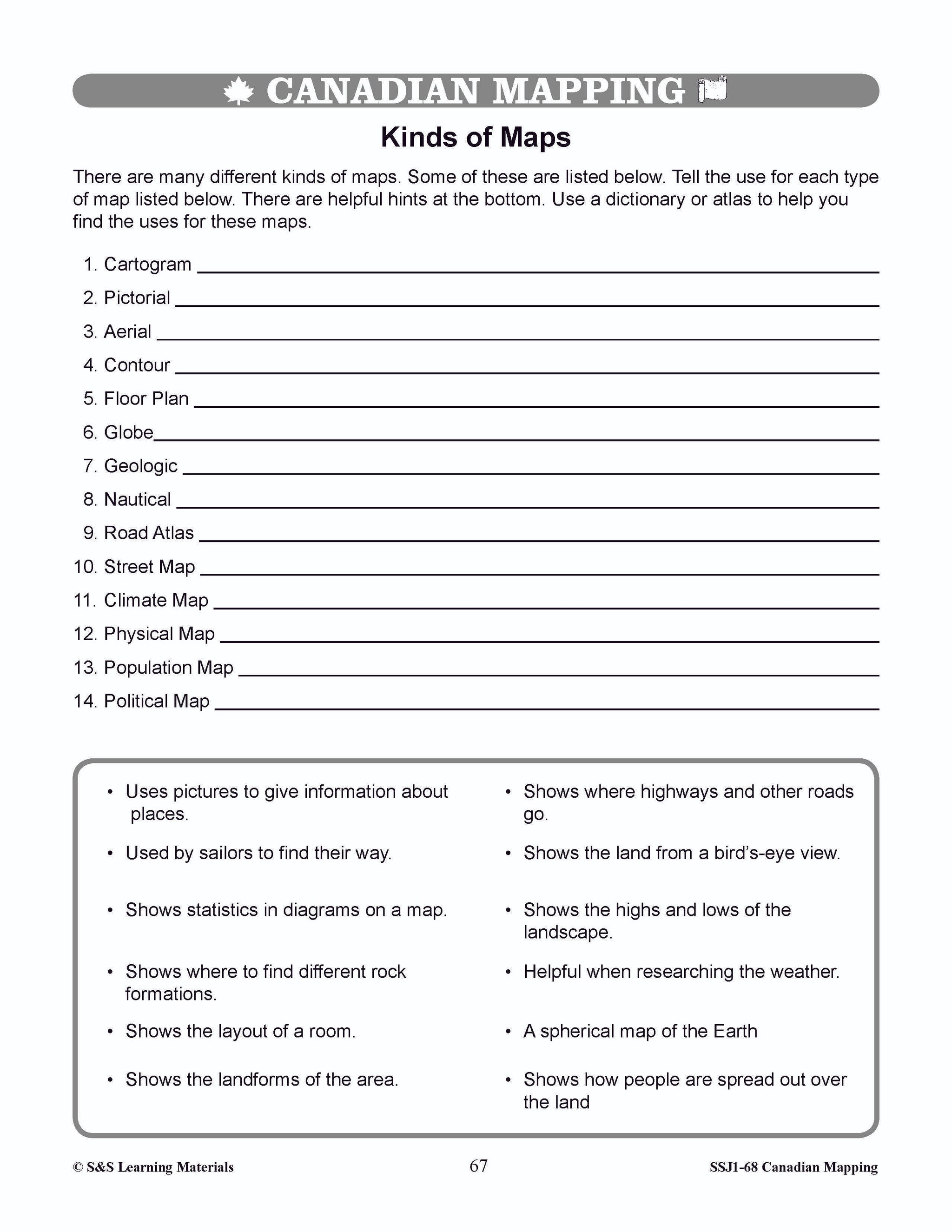 Kinds of Maps Worksheets Grades 4-5