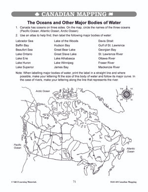 Major Bodies of Water in Canada Worksheets Grades 4-5