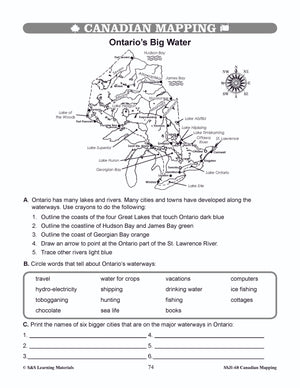 Major Bodies of Water in Canada Worksheets Grades 4-5