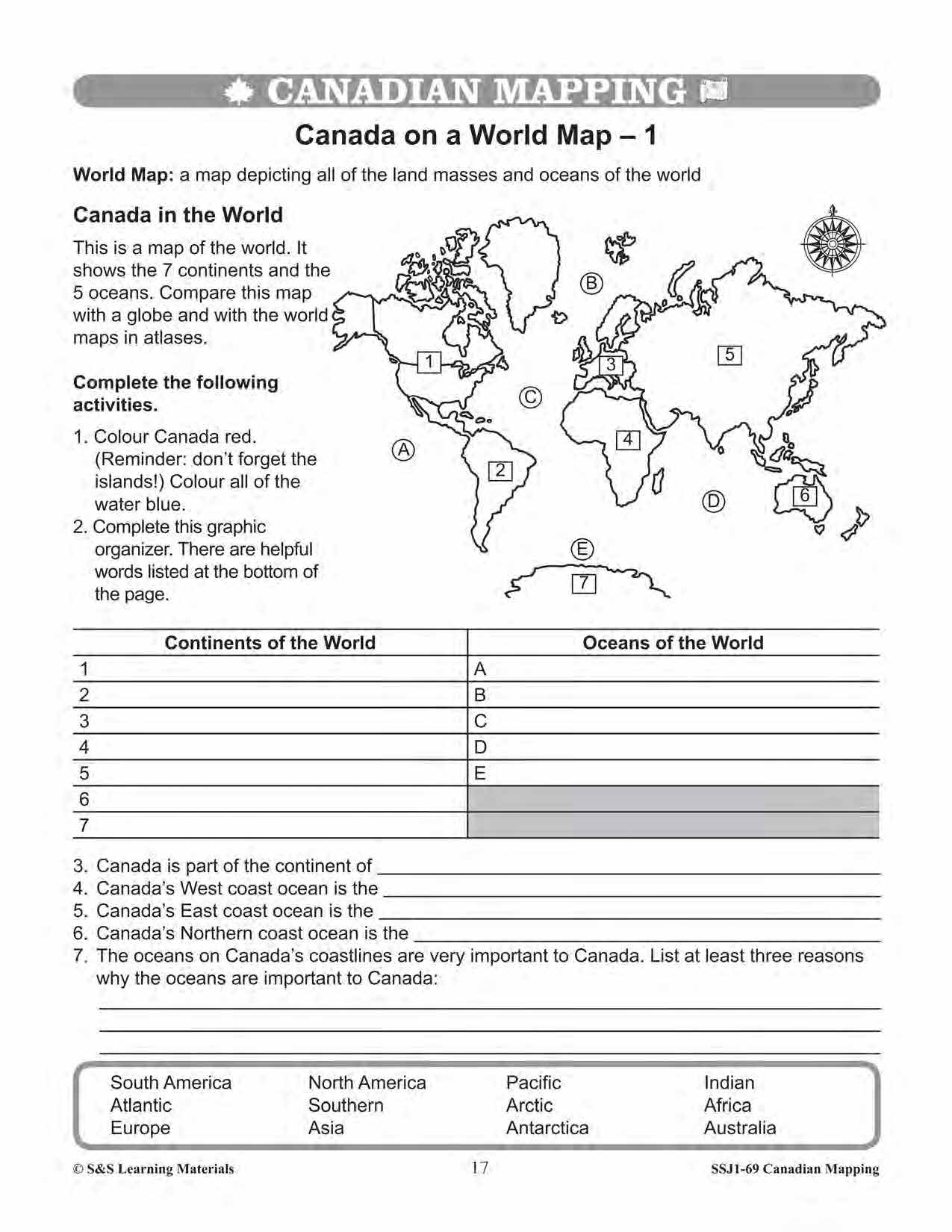 Canada's Provinces & Territories Worksheets Grades 5-6