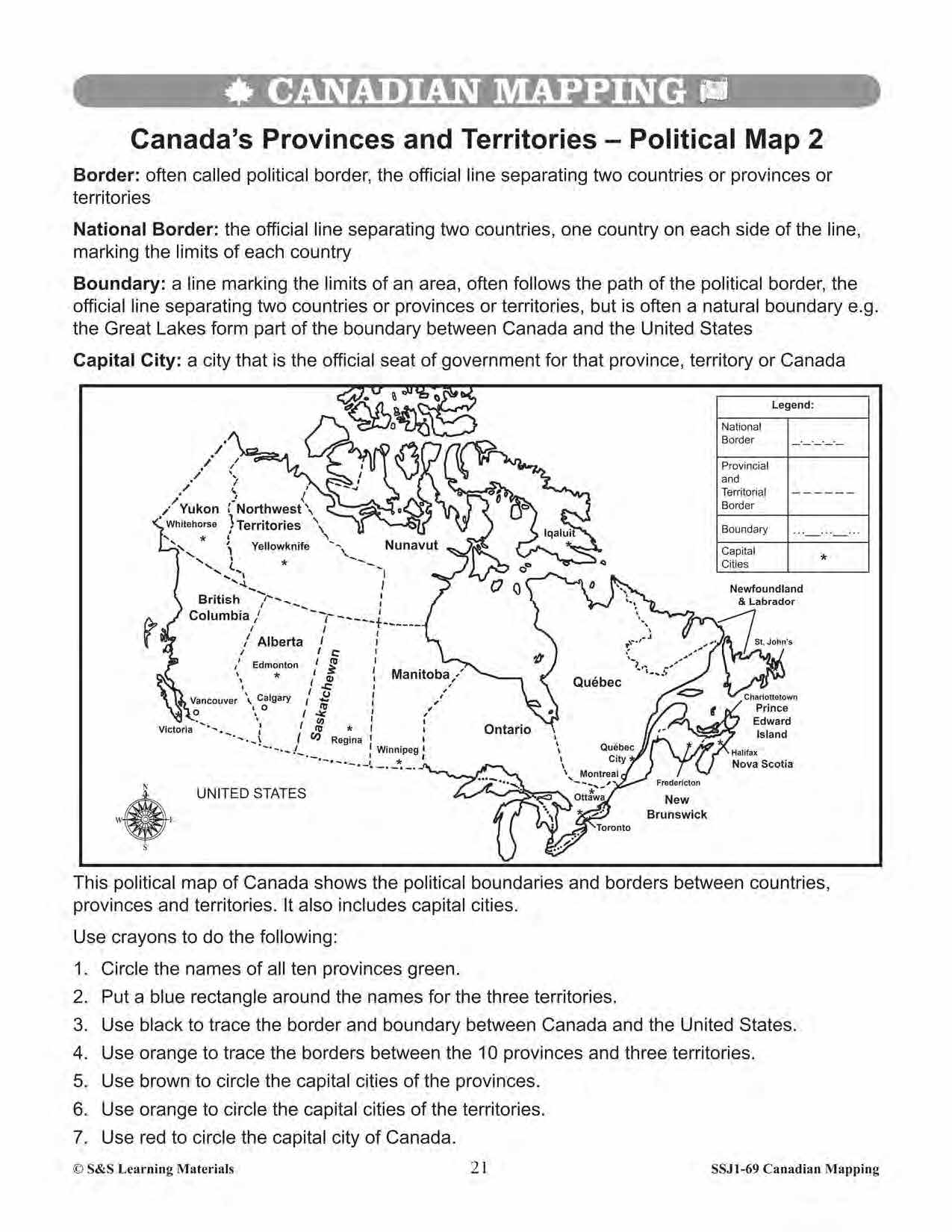 Canada's Provinces & Territories Worksheets Grades 5-6