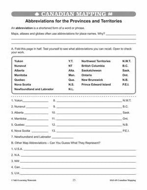 Canada's Provinces & Territories Worksheets Grades 5-6