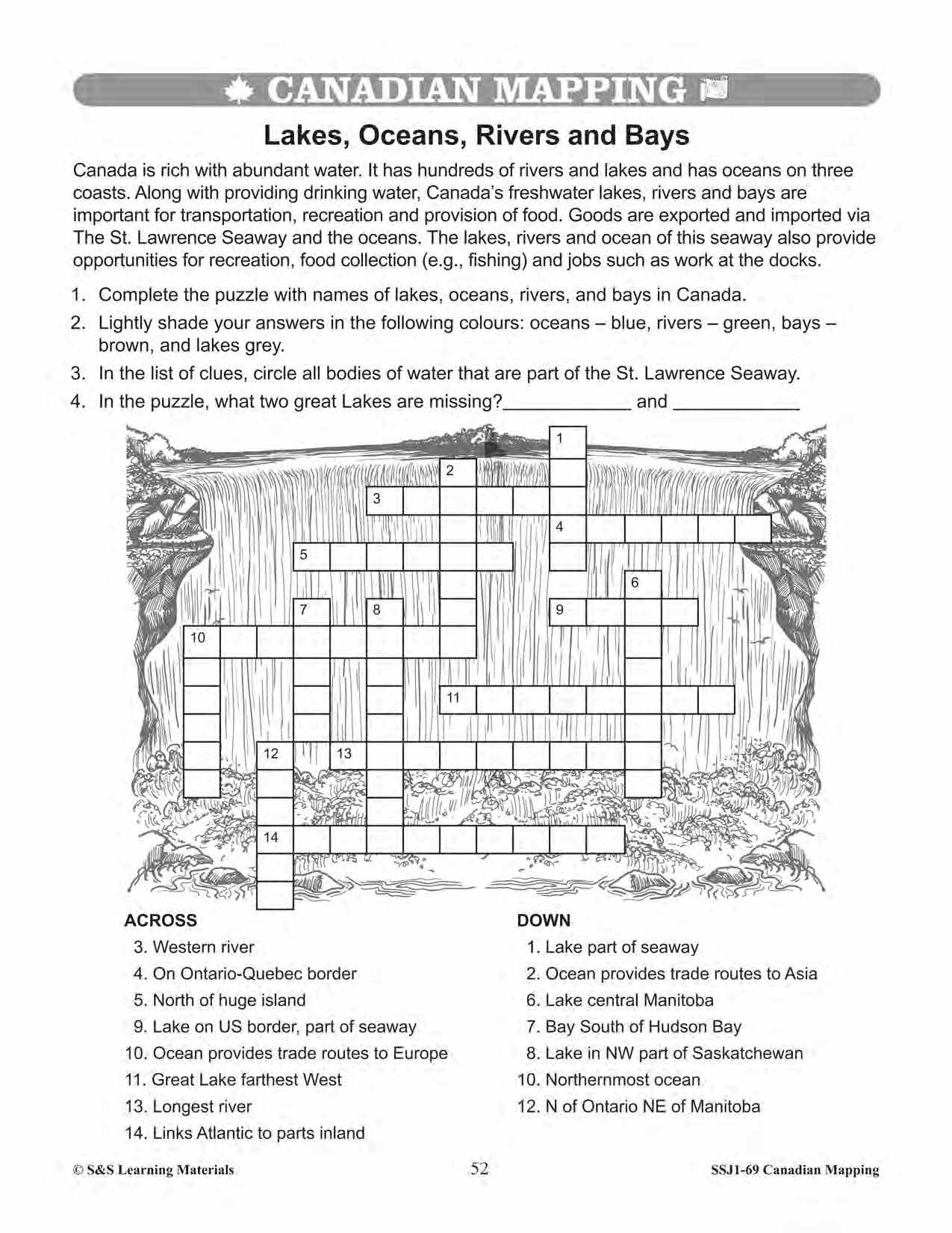 Canada's Large Bodies of Water & Climate Worksheets Grades 5-6
