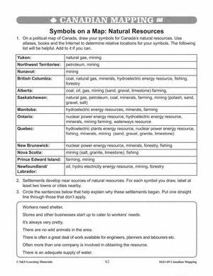 Economic Regions & Natural Resources in Canada Mapping Worksheets Grades 5-6