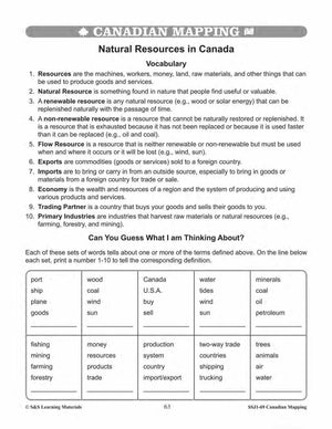 Economic Regions & Natural Resources in Canada Mapping Worksheets Grades 5-6