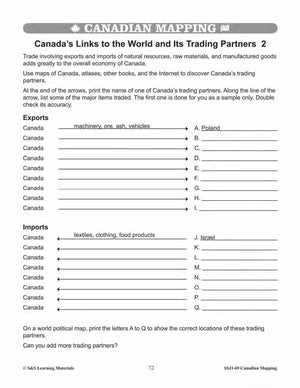 Canada's Time Zones & Trading Partners Worksheets Grades 5-6
