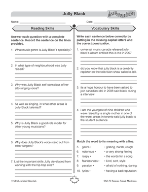 Jully Black - Famous Canadian Singer Reading Lesson Grades 4-8