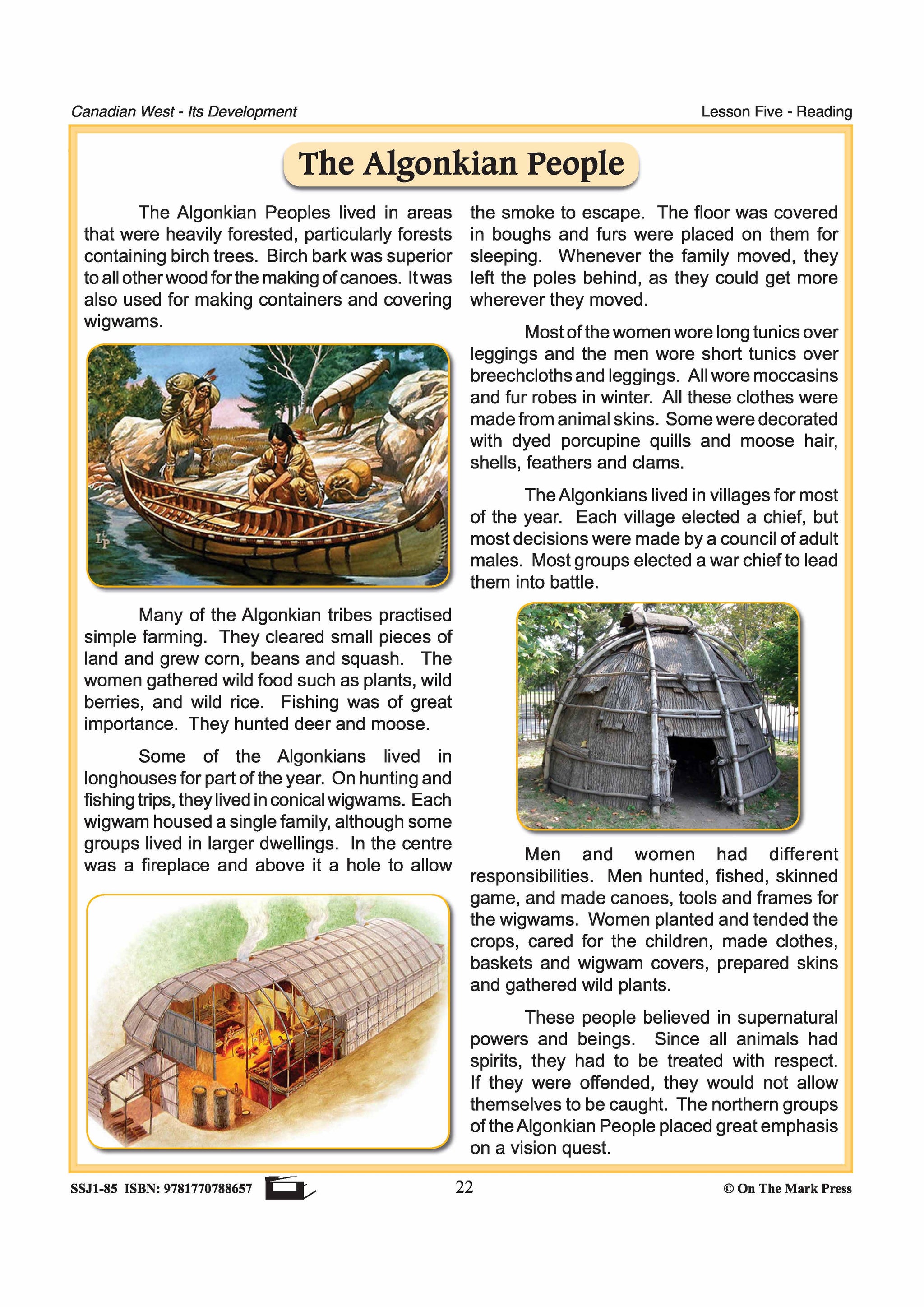 The Algonkian People Lesson Grades 7-8