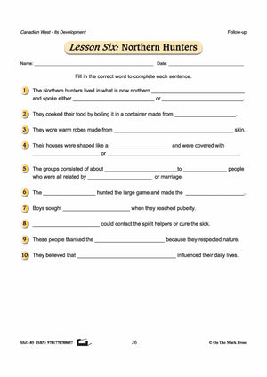 Northern Hunters Lesson Grades 7-8