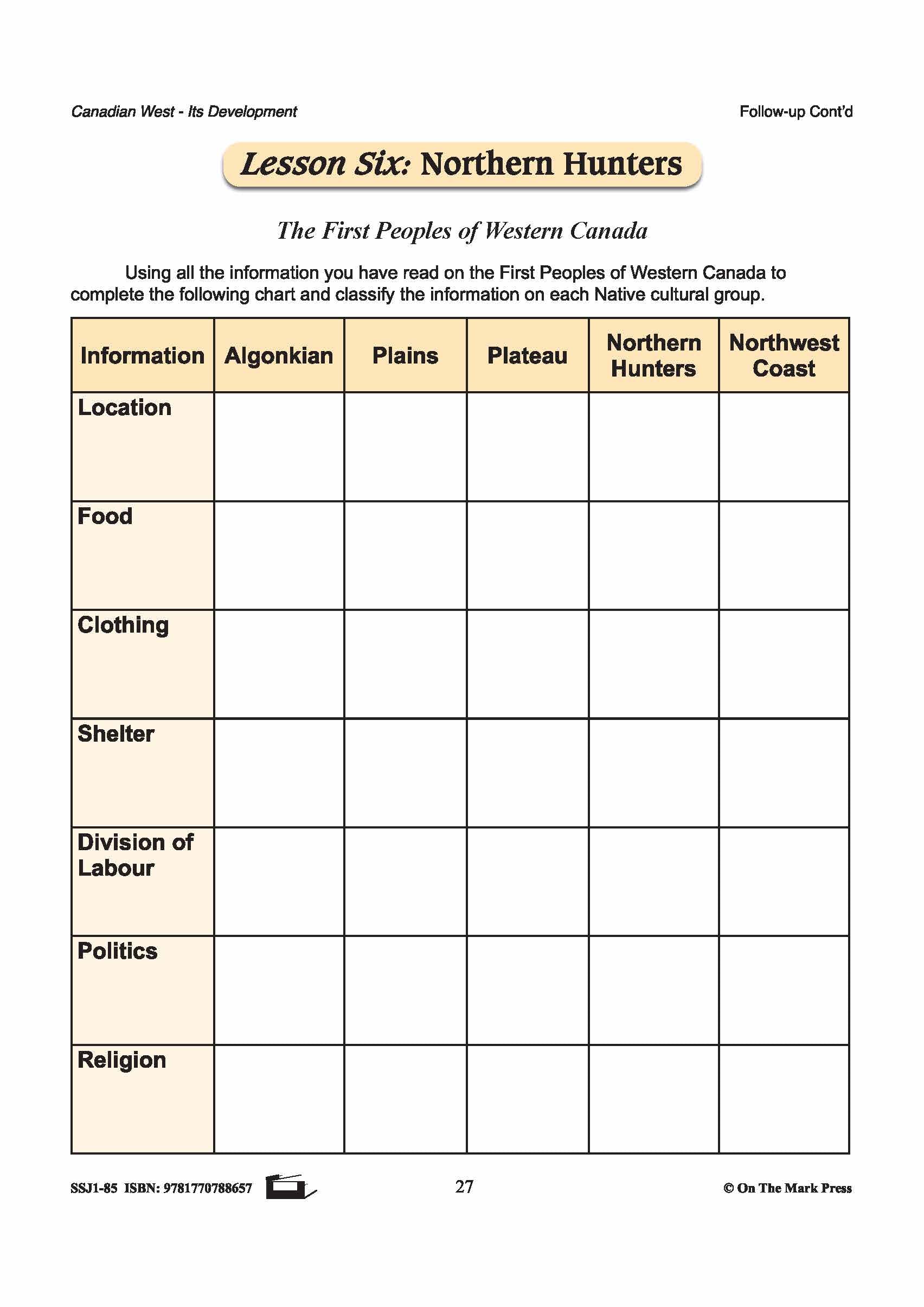 Northern Hunters Lesson Grades 7-8