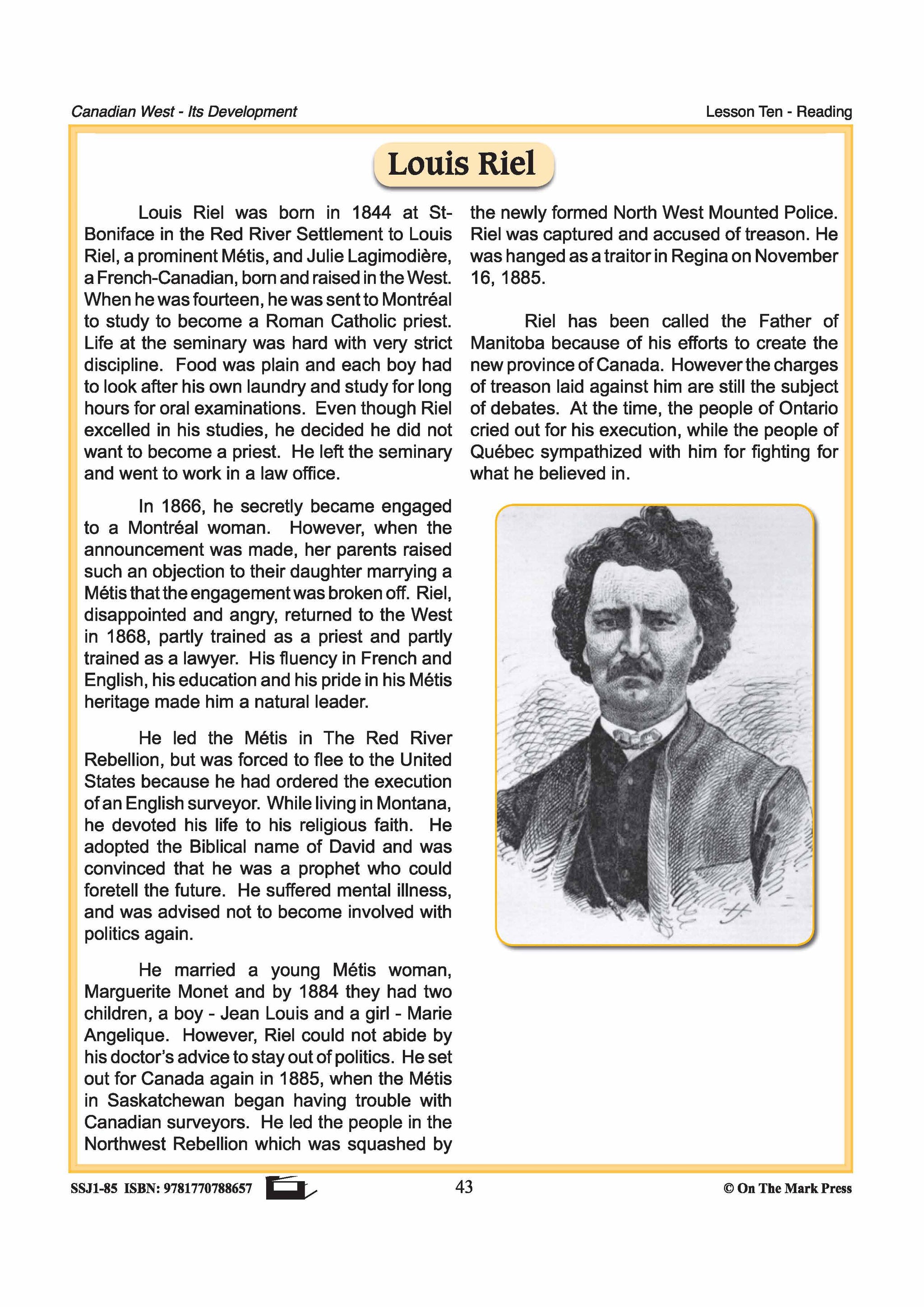 Louis Riel Lesson Plan Grades 7-8