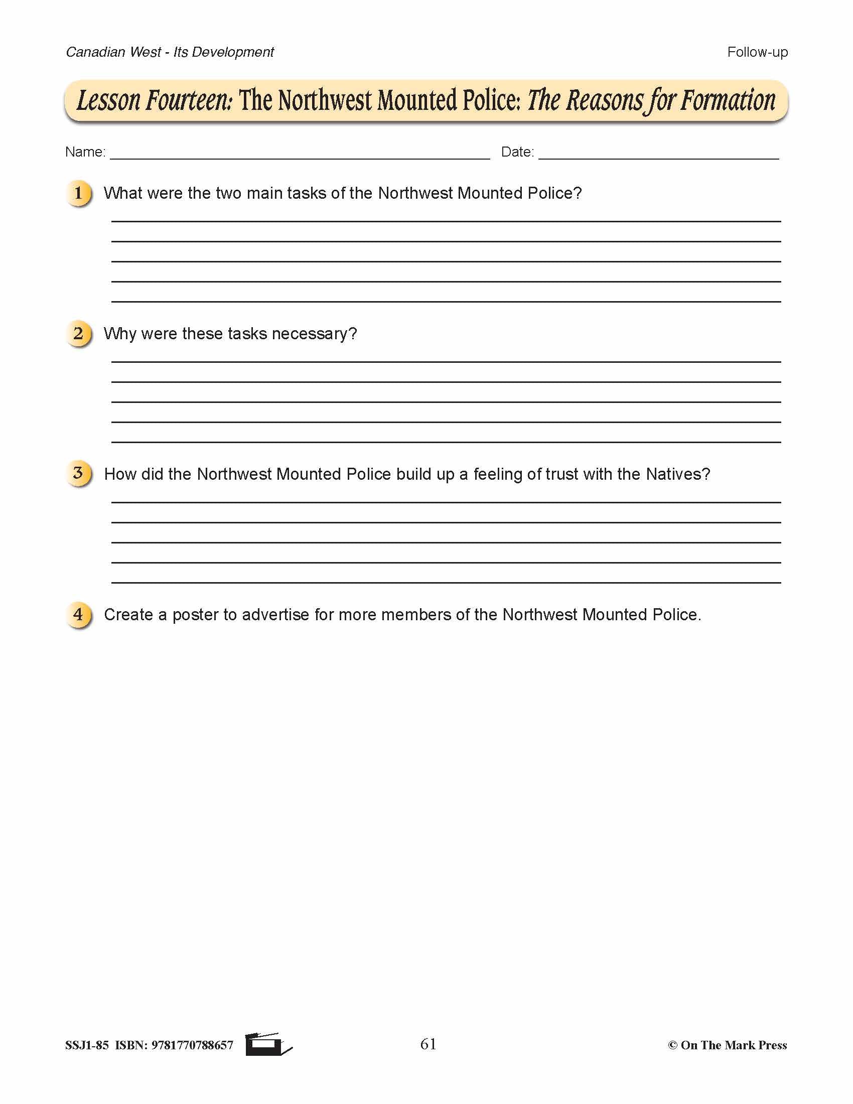 The Northwest Mounted Police Lesson Grades 7-8