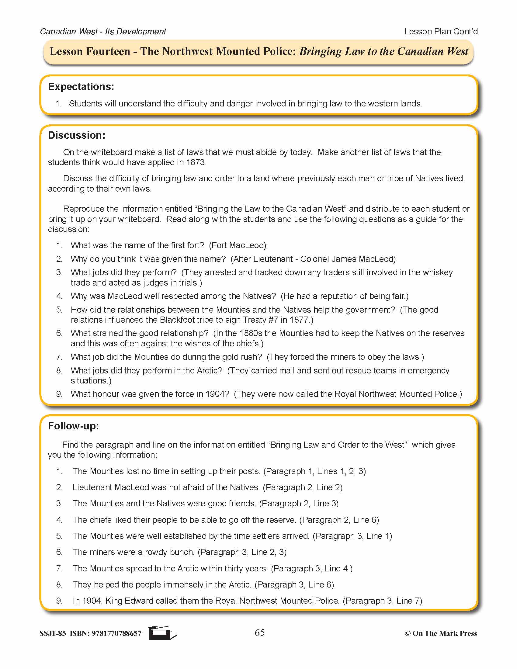 The Northwest Mounted Police Lesson Grades 7-8
