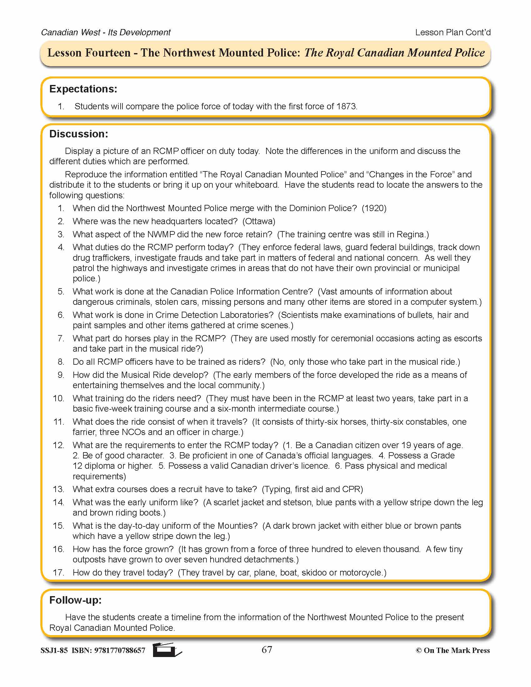 The Northwest Mounted Police Lesson Grades 7-8