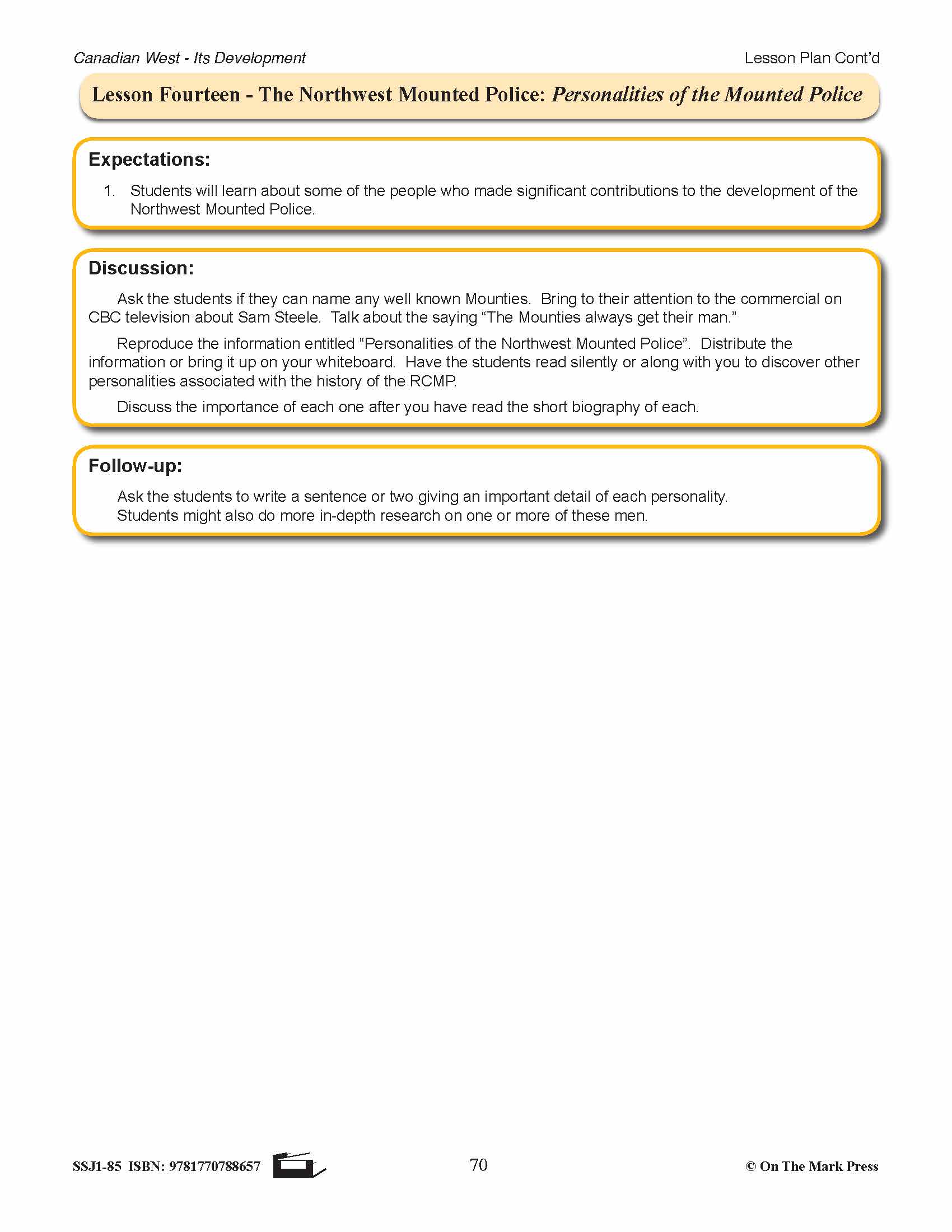 The Northwest Mounted Police Lesson Grades 7-8