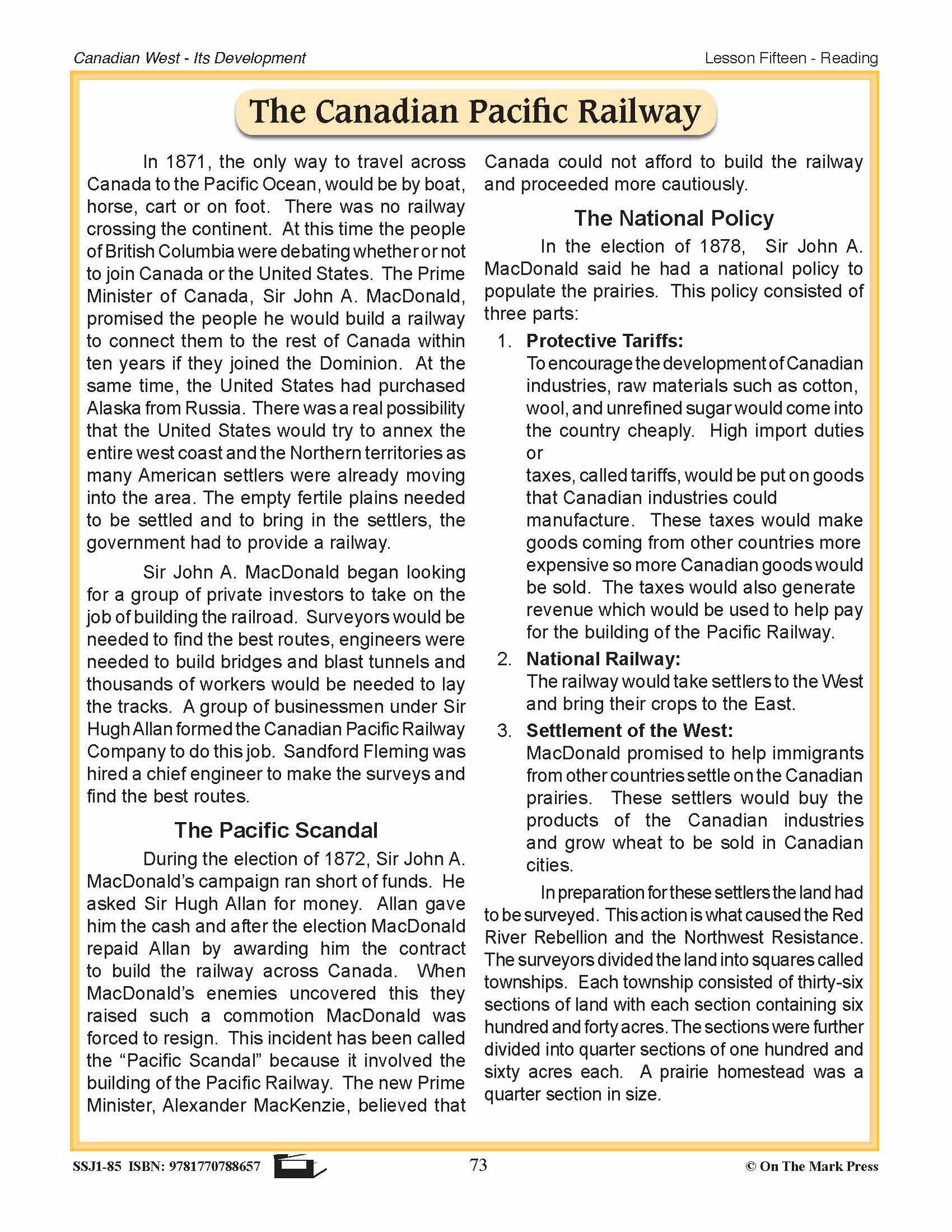 The Canadian Pacific Railway Lesson Grades 7-8