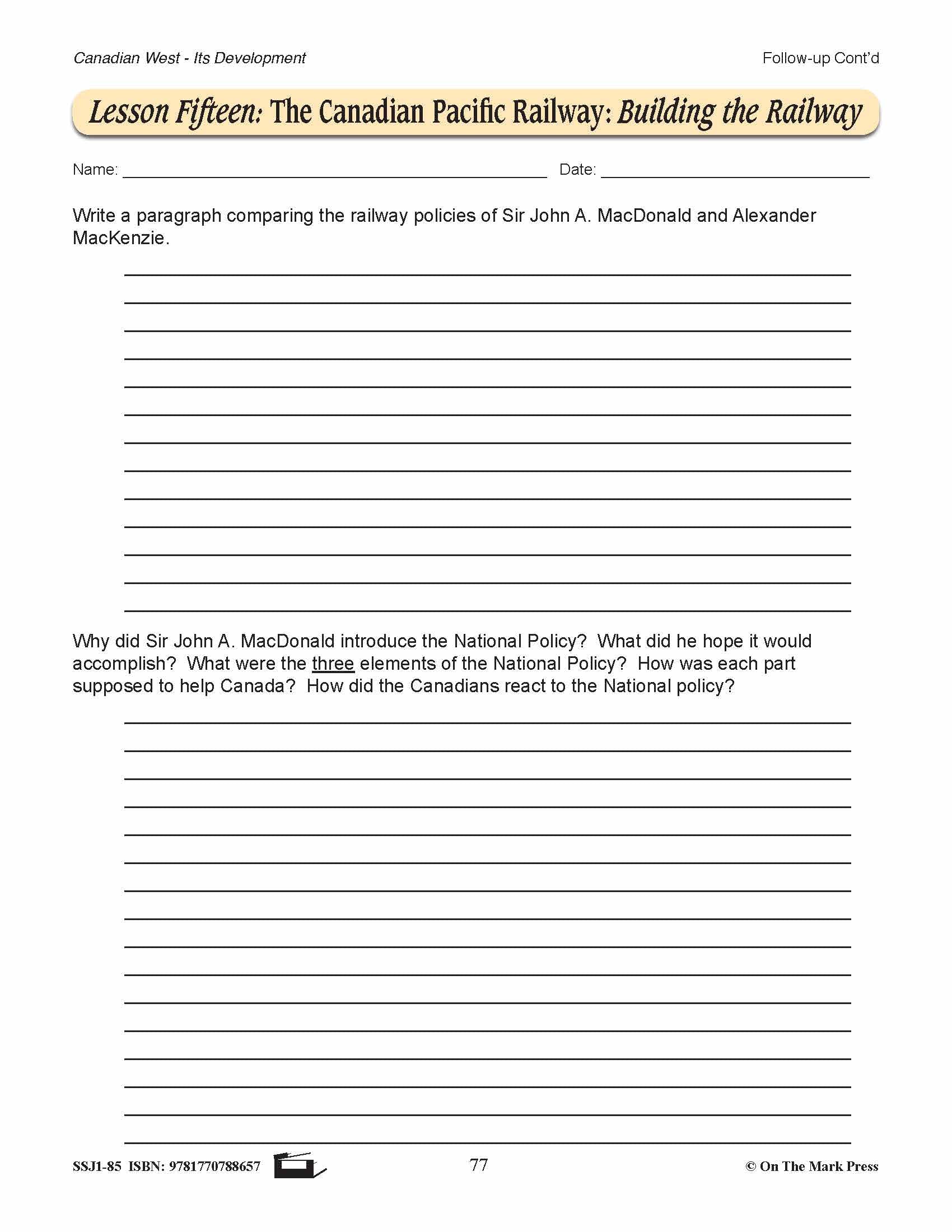 The Canadian Pacific Railway Lesson Grades 7-8