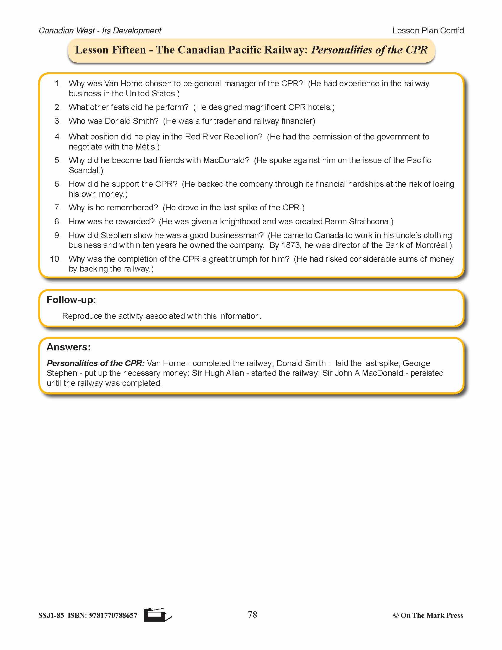 The Canadian Pacific Railway Lesson Grades 7-8