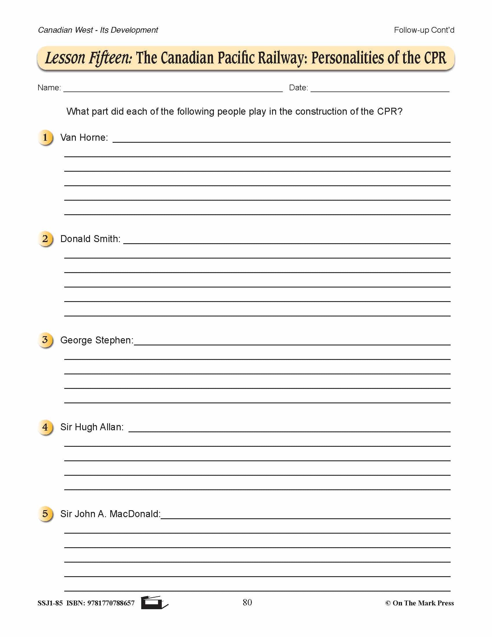 The Canadian Pacific Railway Lesson Grades 7-8