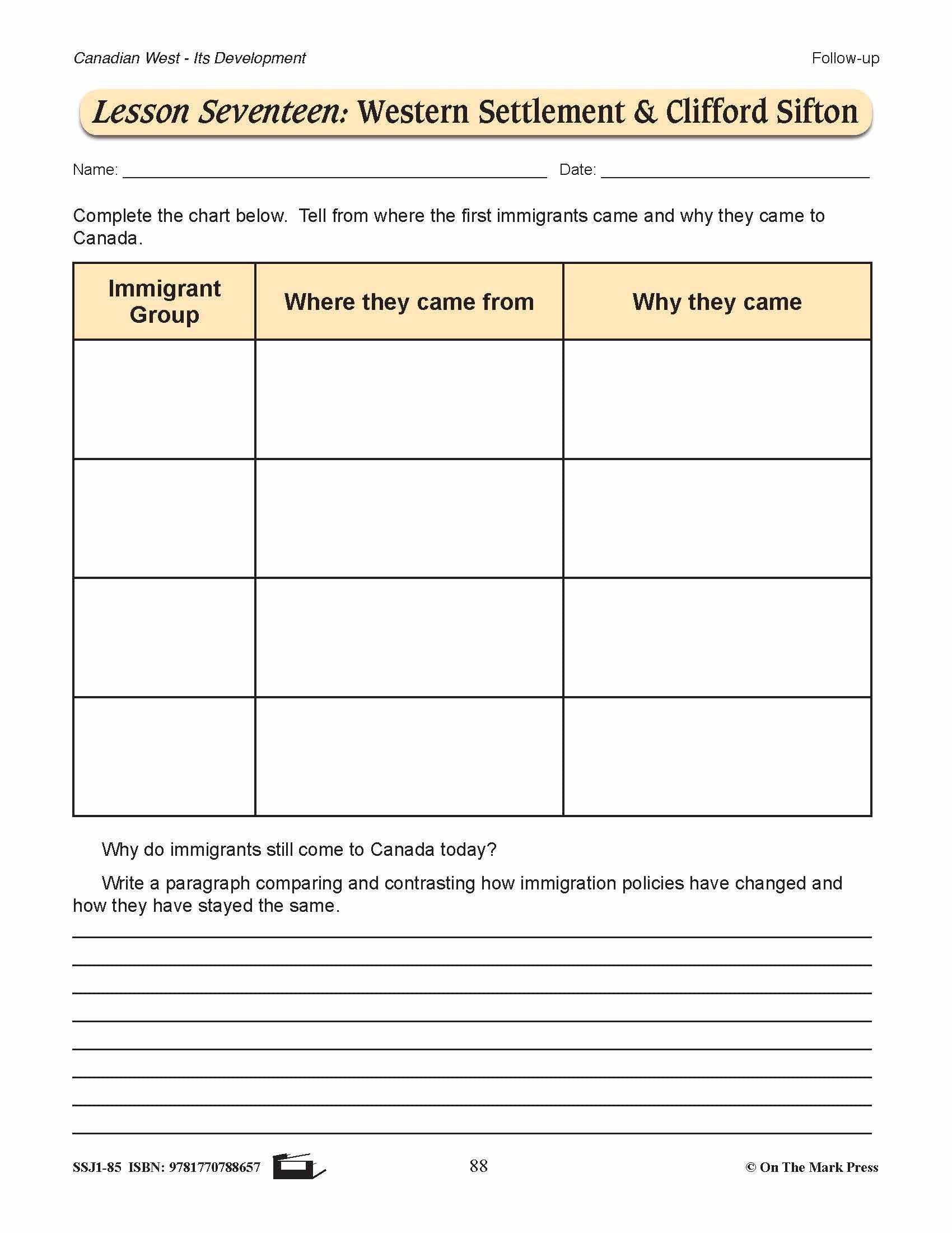 Western Settlement & Clifford Sifton Lesson Grades 7-8