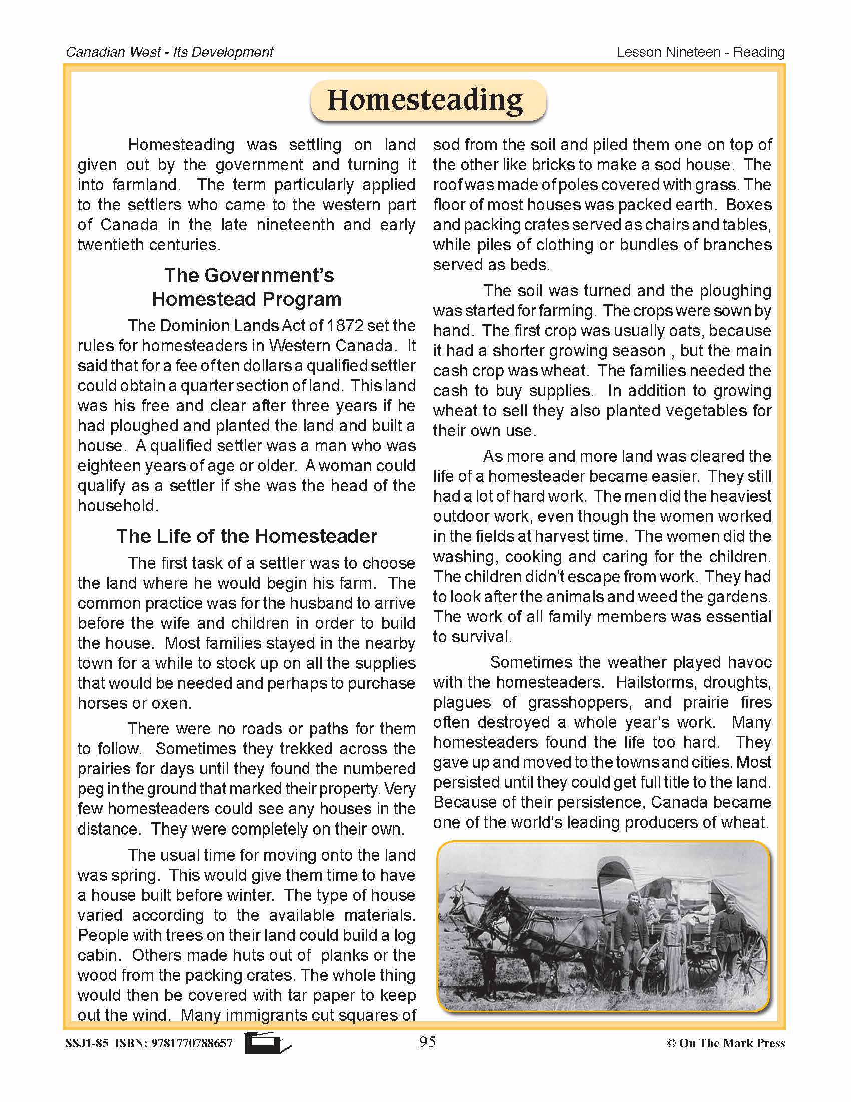 Homesteading Lesson Grades 7-8