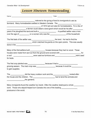 Homesteading Lesson Grades 7-8