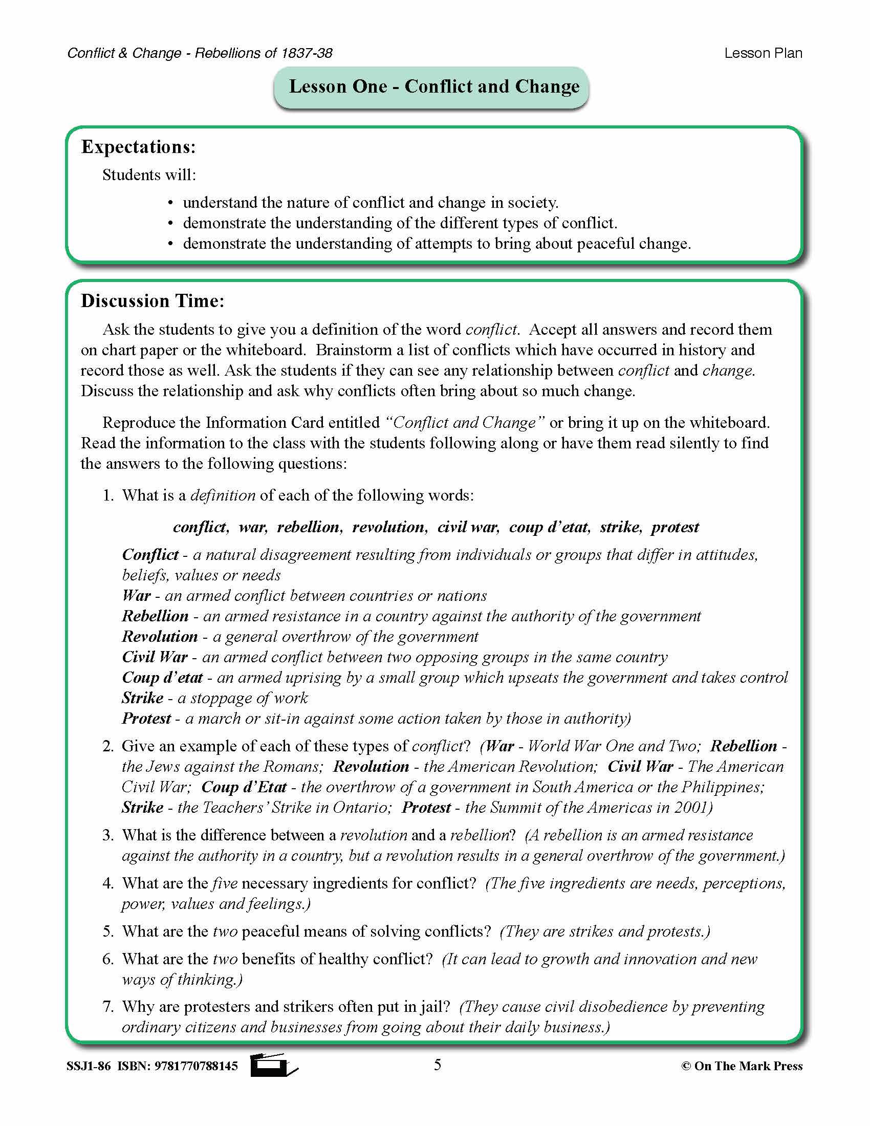 Conflict & Change Of 1837 To 1838  Grades 7-8