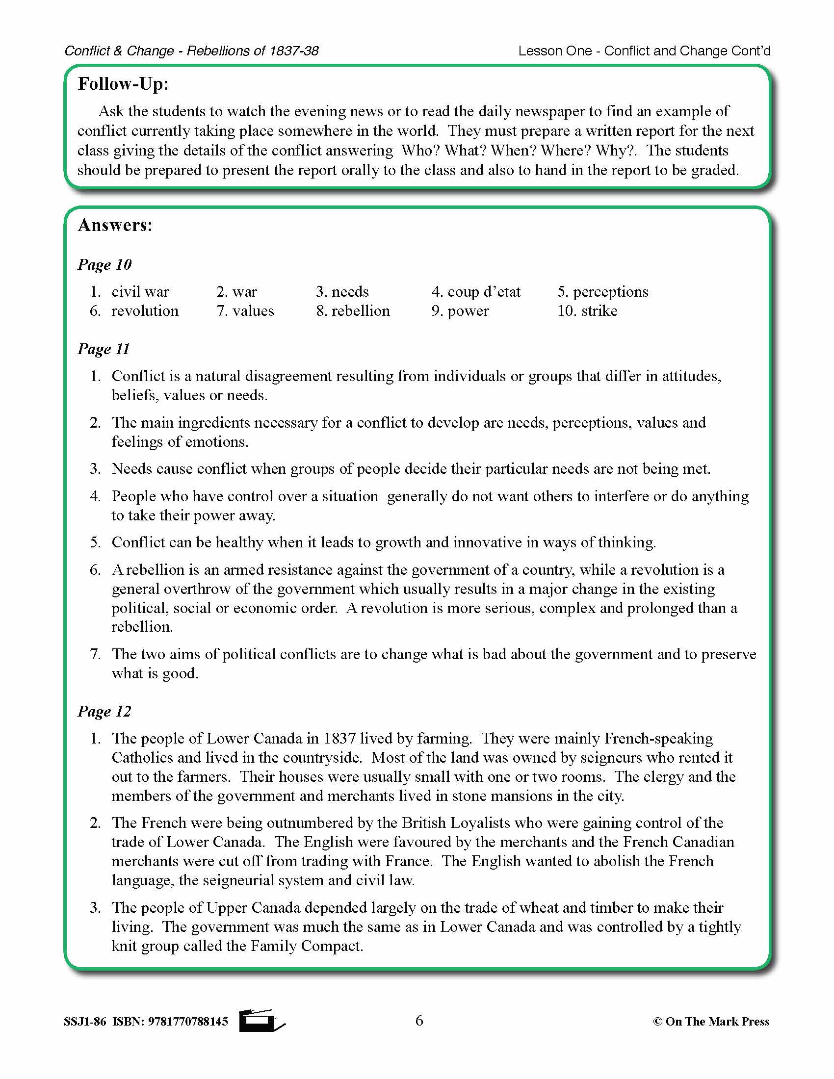 Conflict & Change Of 1837 To 1838  Grades 7-8