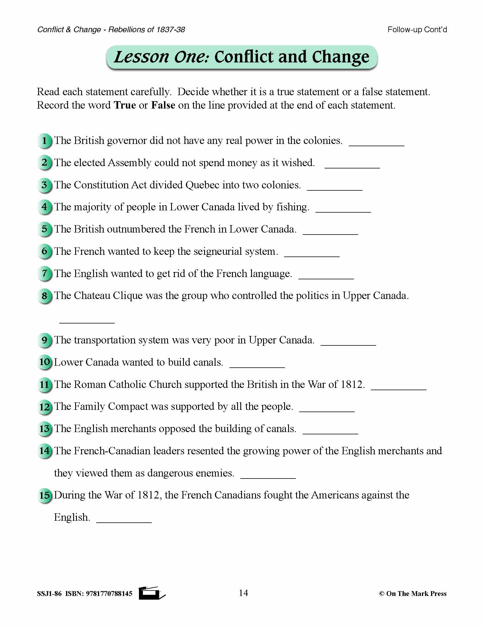Conflict & Change Of 1837 To 1838  Grades 7-8