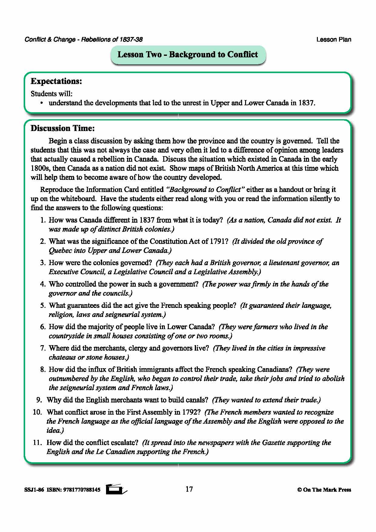 Background To Conflict  1837 To 1838 Gr. 7-8