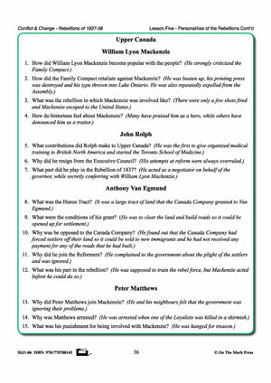 Personalities Of The Rebellions In Upper Canada Gr. 7-8